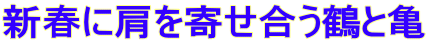 新春に肩を寄せ合う鶴と亀